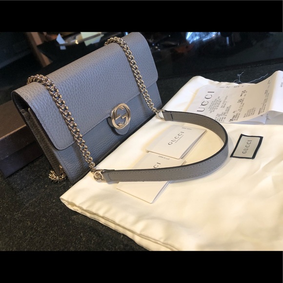 Gucci Handbags - Authentic Grey Gucci wallet on chain